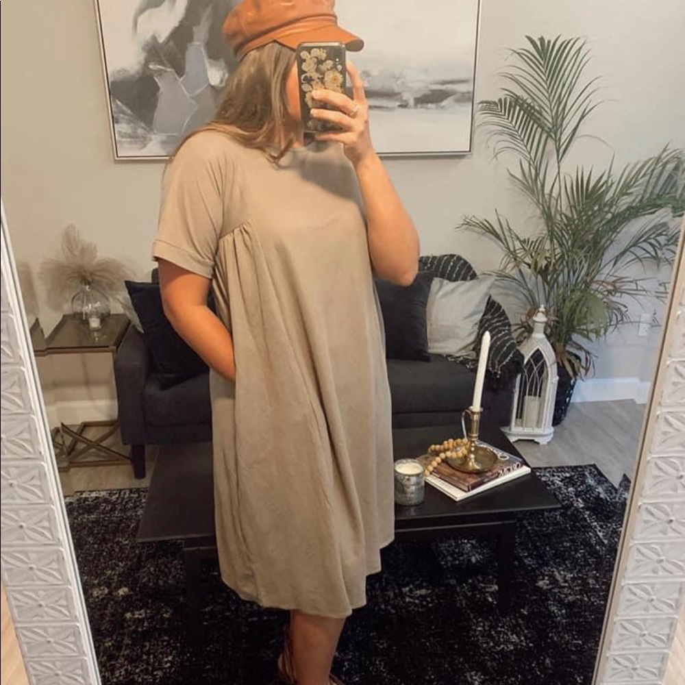 Neutral boutique linen dress